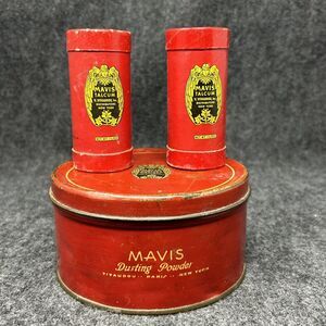 MAVIS Dusting Powder Tin Two Talcum Powder Containers Antique Vanity Decor 1920s